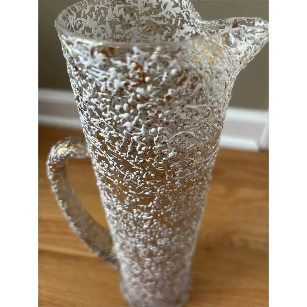 Vintage West Virginia Glass Company Gold Speckle Handle Tall Pitcher